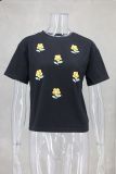Flower Print Round Neck T-Shirt GLYK-LX042