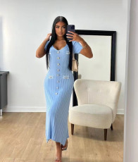 Short Sleeve V Neck Midi Dress GLYK-LX070