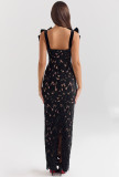 Bow Embroidered Hollow Out Maxi Dress GLYK-LX0119