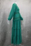 Patchwork Long Sleeve V Neck Maxi Dress GLYK-LX067