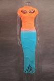 Hollow Out Contrast Color Tassel Maxi Dress GLYK-LX0122