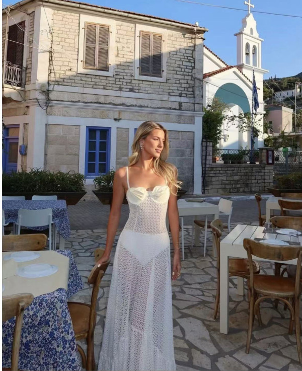 Floral Lace See-through Halter Maxi Dress GLYK-LX0118