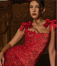 Bow Embroidered Hollow Out Maxi Dress GLYK-LX0119