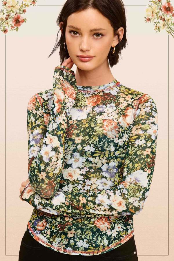 Mesh Print Long Sleeve T Shirt QYXZ-9180