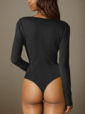 Solid Color Pleated Long Sleeve Bodysuit GZJF-ZJ12011