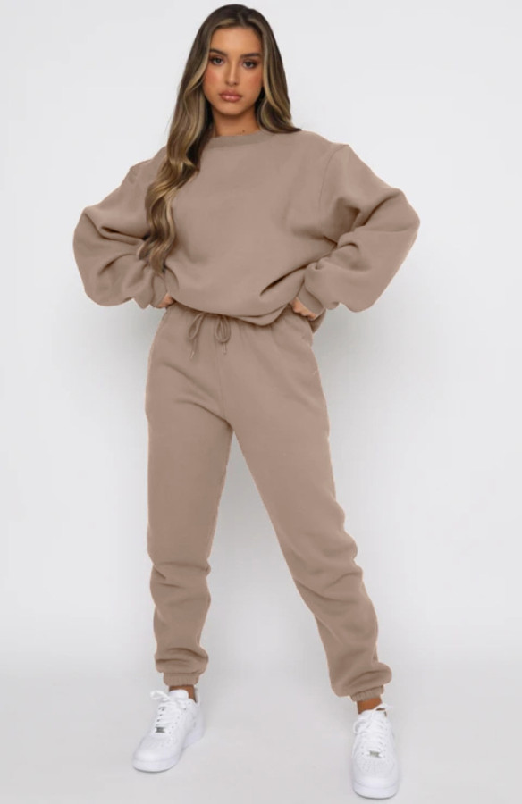 Plus Size Solid Color Padded Long Sleeve Casual Pants Set SSNF-211022