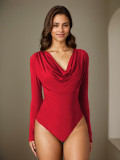 Solid Color Pleated Long Sleeve Bodysuit GZJF-ZJ12011