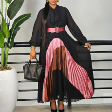 Plus Size Color Block Press Pleated Maxi Dress GCZF-8623