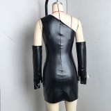 Slash Neck PU Leather Mini Dress GPBY-17189