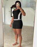 Sleeveless Patchwork Two Piece Shorts Set YD-8823
