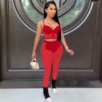 Sexy Mesh Patchwork Two Piece Pants Set FOSF-8807