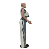 Casual Webbing Loose Spliced Denim Wide Leg Pants Set TR-1323