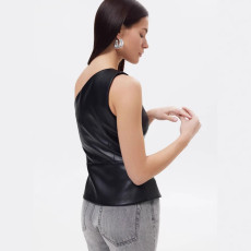 Single-breasted PU Leather Slash Shoulder Vest GPBY-17141