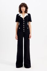 Short Sleeve Single-breasted Wide Leg Jumpsuit OSM-4475