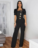 Patchwork Large Button Short Sleeve Sport Jumpsuit OSM-4472