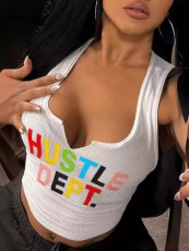 Letter Print U Neck Tank Tops GYZY-8998