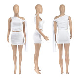 Slash Shoulder Sleeveless Two Piece Skirts Set DDF-D88238