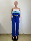 Sexy Wrap Chest Ruffles Sling Tops Pants Suit QODY-6056