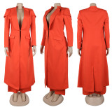 Plus Size Solid Color Long Blazer Pants Suit NY-10968