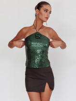 Sexy Sequin Backless Tie Up Tank Tops OD-8733