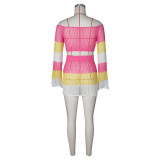 Multicolor Knits Long Sleeve Two Piece Skirts Set ZSD-0340