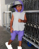Kids Color Block Hooded Shorts 2 Piece Set GYMF-156