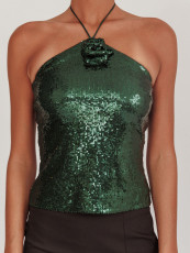Sexy Sequin Backless Tie Up Tank Tops OD-8733