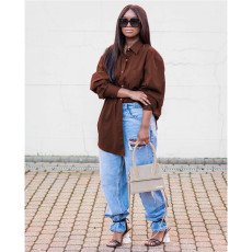 Plus Size Single Breasted Solid Color Cardigan Shirt QYXZ-9951