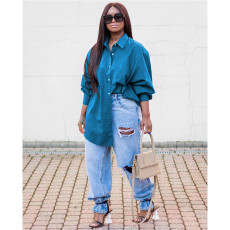 Plus Size Single Breasted Solid Color Cardigan Shirt QYXZ-9951