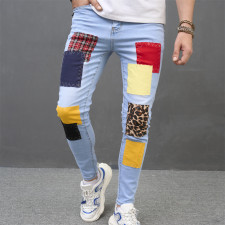 Men's Color Block Patchwork Skinny Jeans GWBM-639