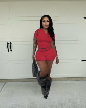 Zipper Short Sleeve Hooded Casual Two Piece Set QXLB-10130