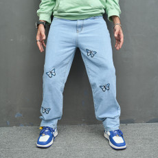 Men's Vintage Butterfly Embroidery Casual Loose Jeans GBBF-174