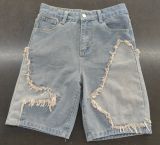 Star Tassl Raw Edge Loose Straight Denim Shorts GSMJ-6994