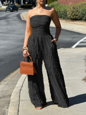 Solid Color Wrap Chest Wide Leg Jumpsuit AIL-312