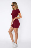 Solid Color Short Sleeve Tops Shorts Suit GXYF-0463