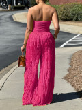 Solid Color Wrap Chest Wide Leg Jumpsuit AIL-312