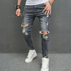 Men's Knee Holes Stretch Casual Pencil Jeans GBBF-1201