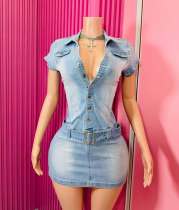 Fashion Denim Short Sleeve Mini Dress MEM-88635