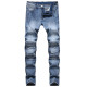 Men's Fashion Zipper Pleated Holes Straight Jeans GBBF-706