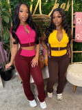 Short Sleeve Color Block Micro Pants Suit CH-25019