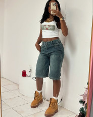 Vintage Loose Washed Straight Leg Denim Shorts GAKF-50320