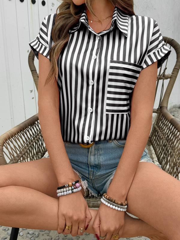 Stripe Print Short Sleeve Shirt WSYF-5973