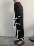 Solid Color Patchwork Tie Up Straight Pants ORY-5269