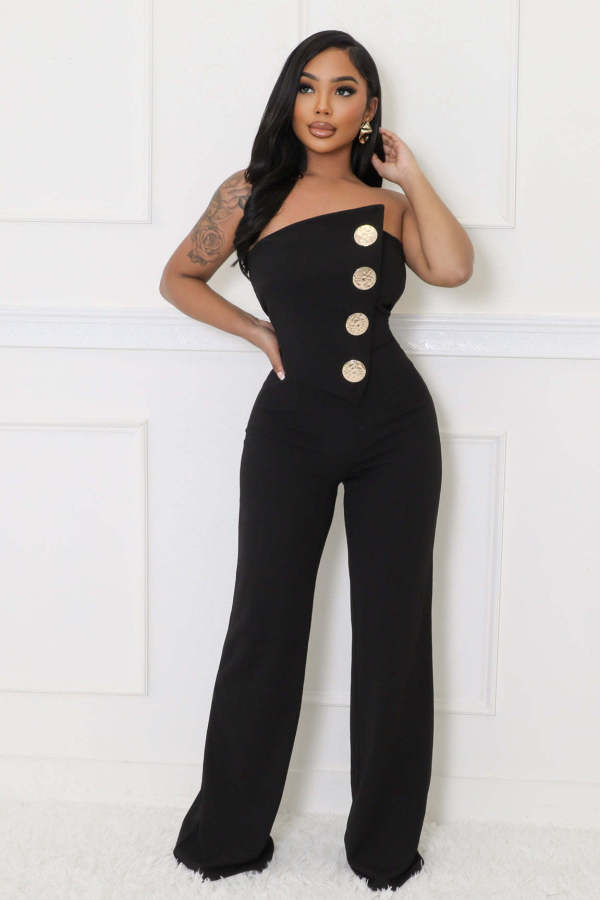 Sleeveless Big Button Sleeveless Sport Jumpsuit OSM-4477