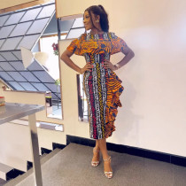 Plus Size Print Contrast Color Maxi Dress NY-11015