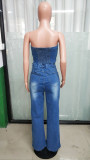 One Shoulder Washed Denim Wide Leg Jumpsuit GKNF-6995