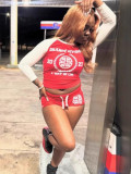 Letter Print Sport Two Piece Shorts Set GFCF-1346