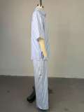 Stripe Short Sleeve Loose Two Piece Pants Set GCNE-HK72246