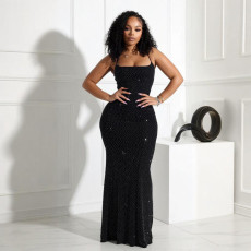 Sexy Hot Drill Solid Color Maxi Dress CYA-901715