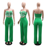 Solid Color Print Wrap Chest Loose Pants Suit CYA-901745